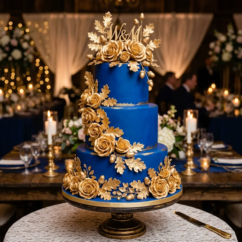 Royal Blue Cake with Gold Accents