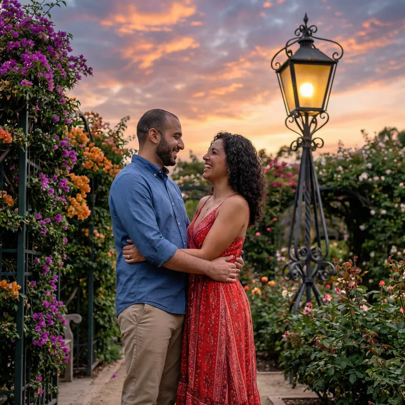 Loving Couple Embracing in Beautiful Park - Radiant Smiles of Affection