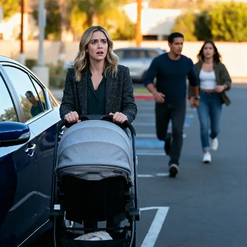 Fearful Encounter in a Parking Lot Scene