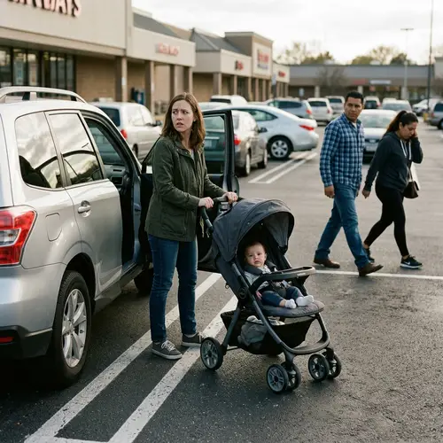 Fearful Encounter in a Parking Lot Scene