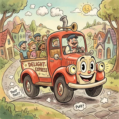 Vintage Pixar-Style Passenger Truck Illustration