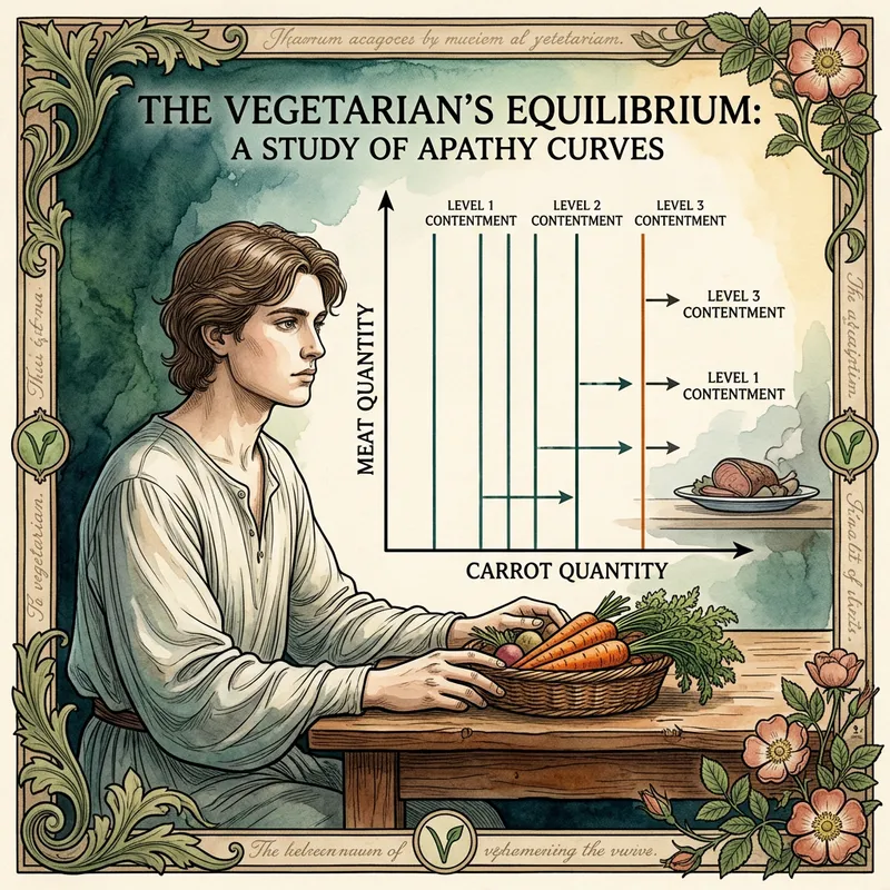 Vegetarian Trade-Off: Meat vs Carrots - Indifference Curves Illustration