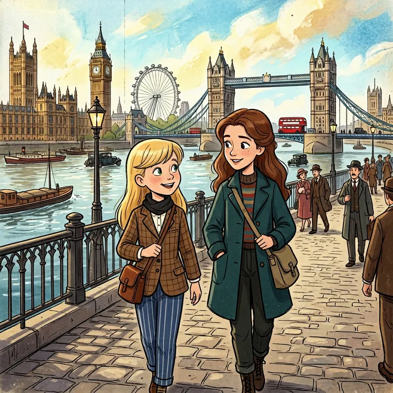 Vintage Style Animated Image: Short Blonde Girl in London Cityscape