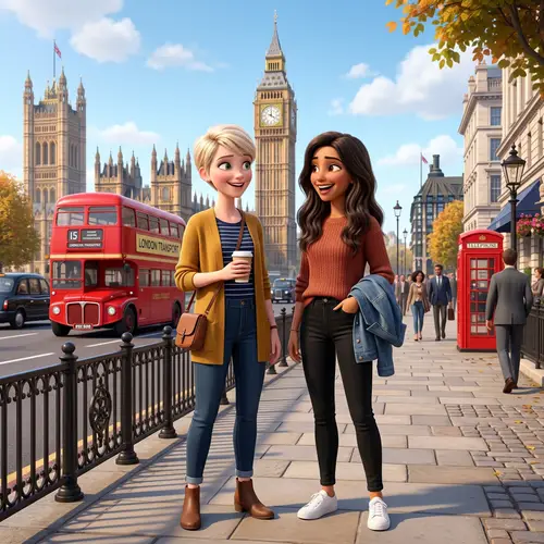 Pixar Style Image of Two Women in London City