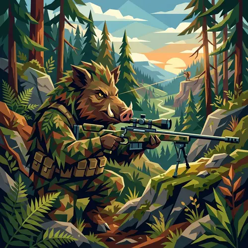 Wild Boar Sniper: Geometric Vector Art in Bold Colors