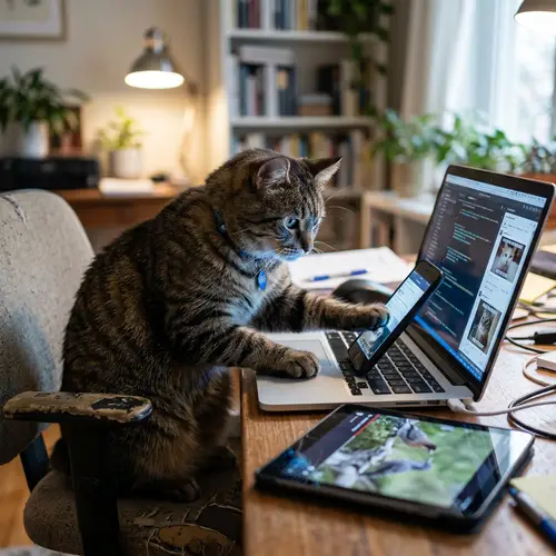 House Cat Embracing Technology