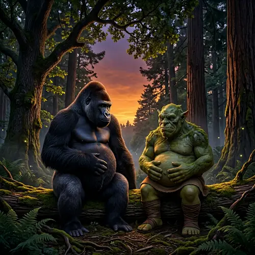 Gigantic Gorilla and Rotund Ogre in Anticipation | Tranquil Forest
