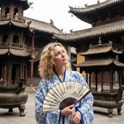 Blonde Woman in Traditional Chinese Attire | Cultural Beauty