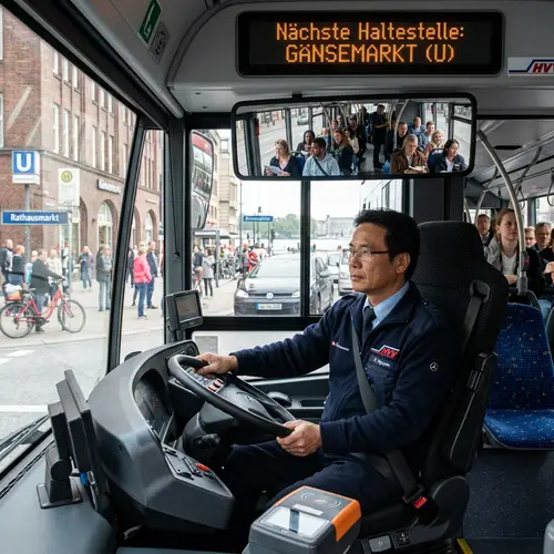 Professional Asian Male Bus Driver in City Bus - Urban Transport