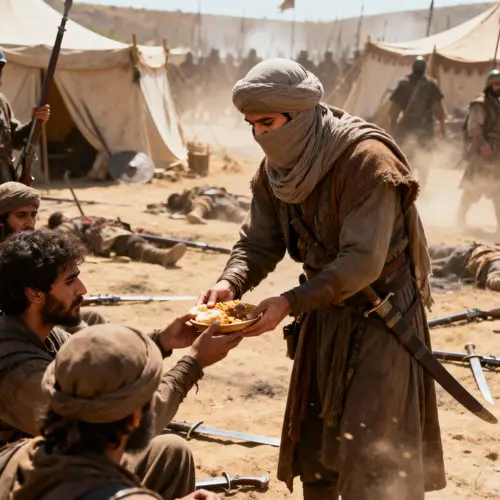 Muslim Leader Distributing Food in Battle