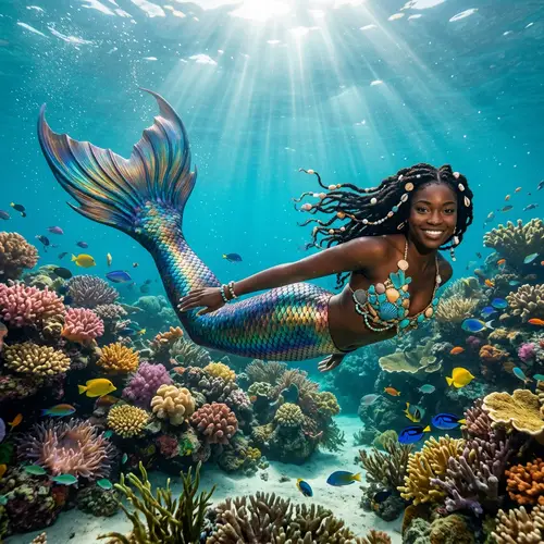 Enchanting Black Mermaid Underwater Art