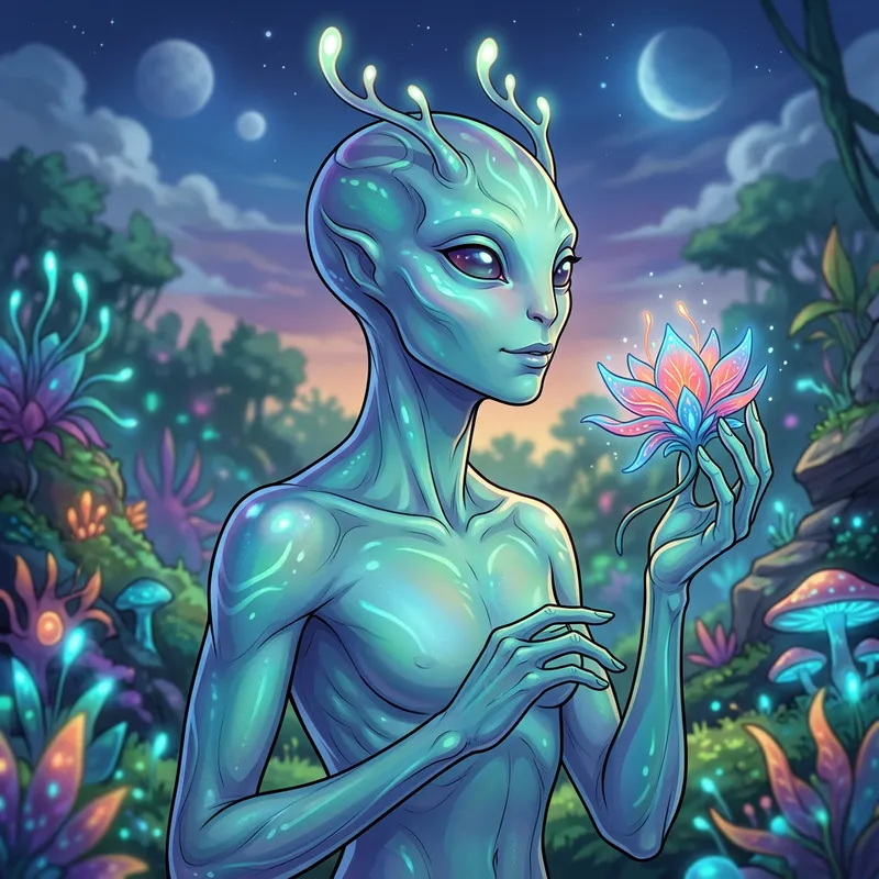 Cartoon Alien Holding a Flower - Art by Artgerm