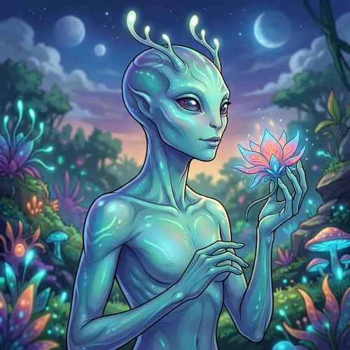 Cartoon Alien Holding a Flower - Art by Artgerm