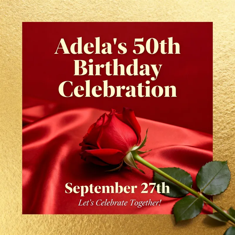Adela's 50th Birthday Invite - Elegant Red Rose Theme