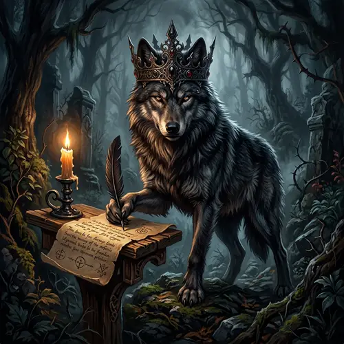Regal Gothic Wolf in Enchanted Forest