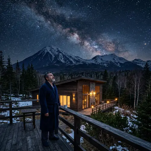 Contemporary Wooden Hotel in Tranquil Night - Kamchatka Inspired Scene