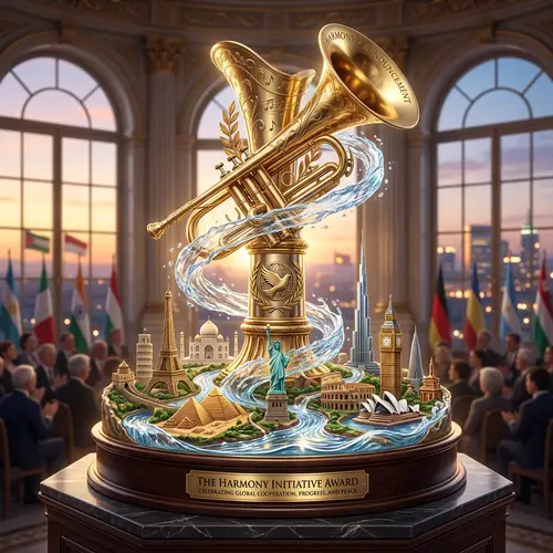 Unique Trophy Design: Trumpet, Nations & Streams