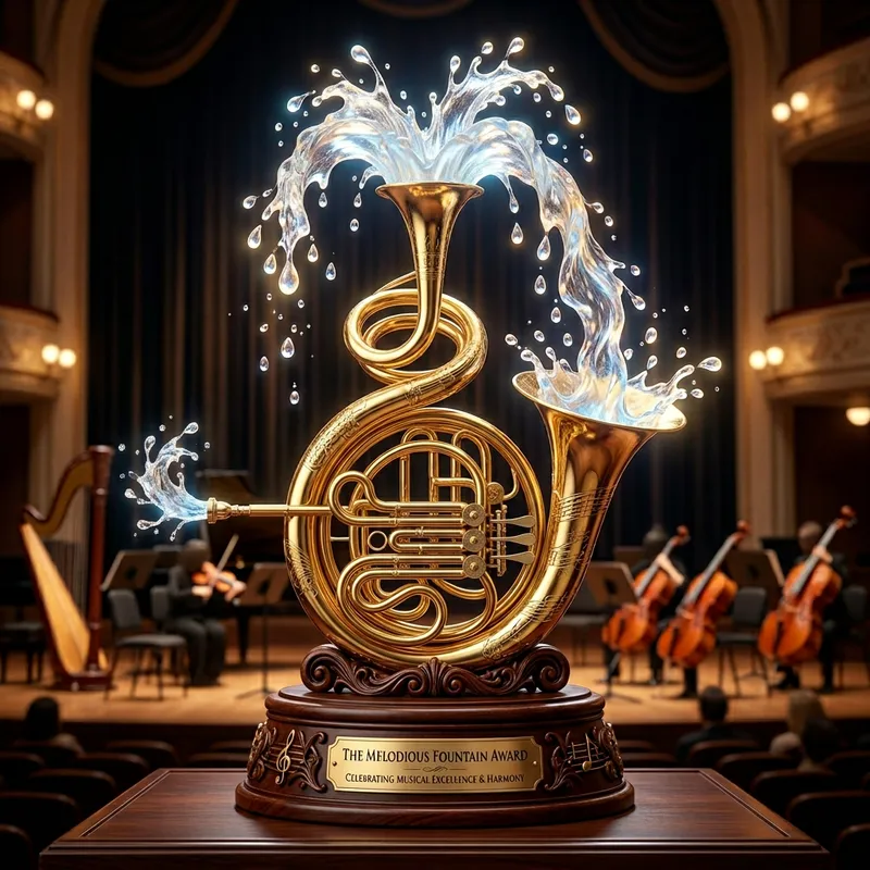 Unique Trophy Design: Trumpet and Fountain Fusion