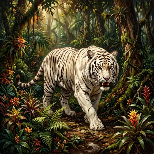 Majestic White Tiger in Pre-1912 Inspired Digital Painting