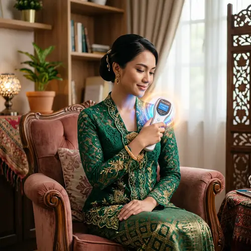 Young Woman in Kebaya Using iTeracare Device