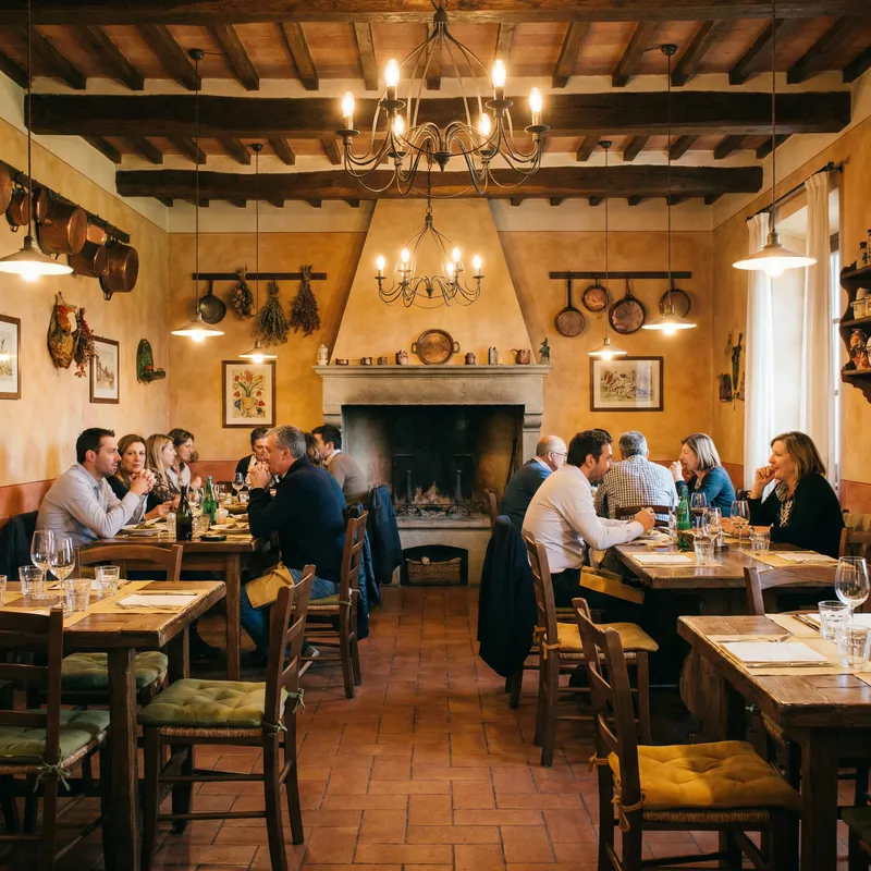 Natural Italian Countryside Rustic Restaurant: Color Palette, Furniture & Lighting