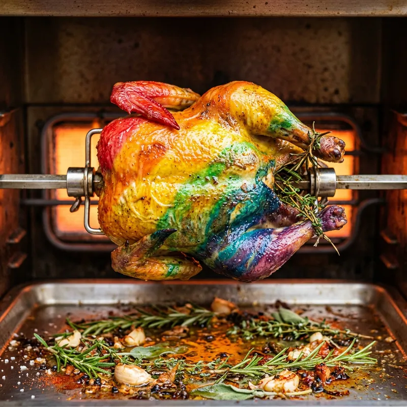 Rainbow Rotisserie Chicken in Vibrant Colors of the Rainbow Rainbow Rotisserie Chicken in Vibrant Colors of the Rainbow