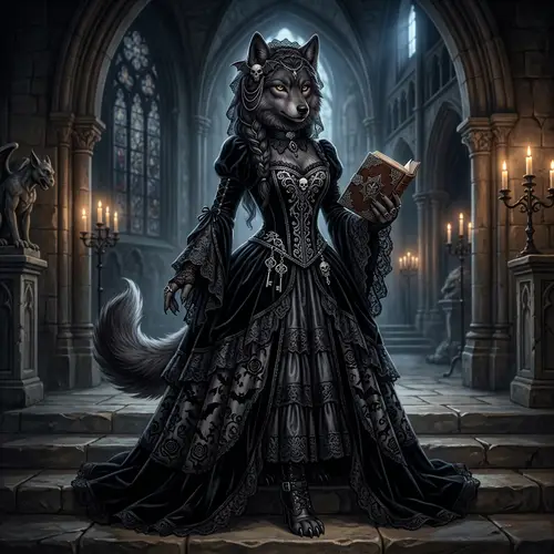 Gothic Furry Art in Elegant Dress
