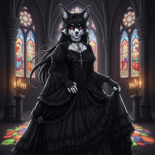 Gothic Furry Art in Elegant Dress