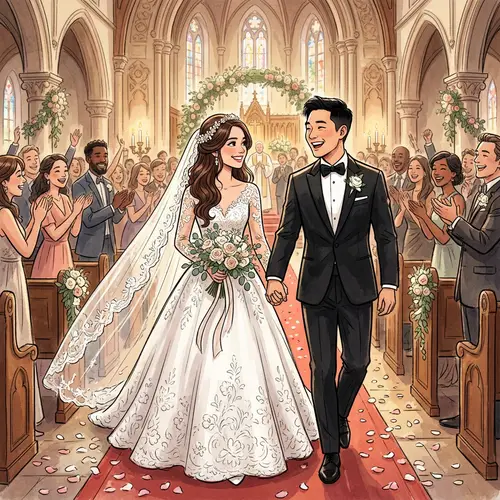 Hand-drawn Wedding Ceremony Animation with Bride and Groom