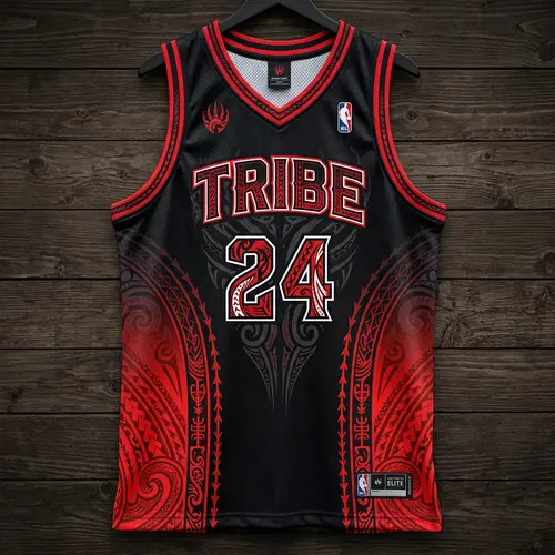 Black and Red Tribal Basketball Jersey with Gradient Effect