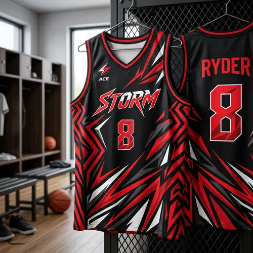 Abstract Black and Red Basketball Jersey Designs - NBA Concept