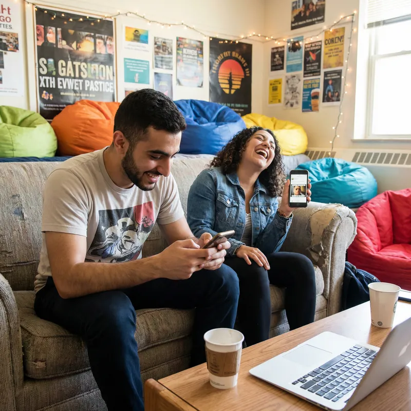 Late Teen Friends Engrossed in Online Chat | Fun & Lively Interaction