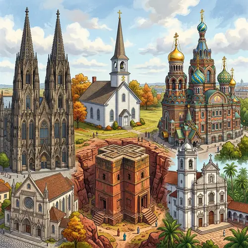 Traditional Churches Around the World - Gothic, American, Ethiopian, Russian, South Asian