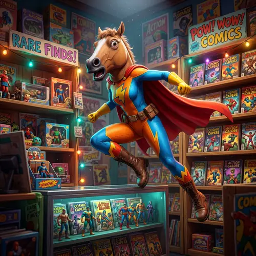 Colorful Store Heist: Woman in Horse Mask Manhwa Style