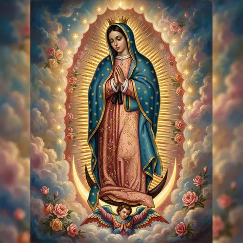 Virgen de Guadalupe Art: Iconic Depiction with Heavenly Light
