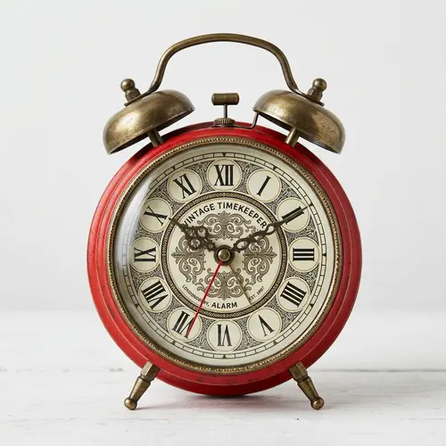 Vintage Red Alarm Clock Design - Antique Style