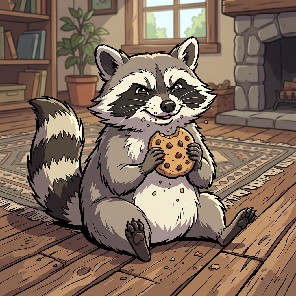 Mischievous Raccoon Delighting in Chocolate Chip Cookie | AI Art