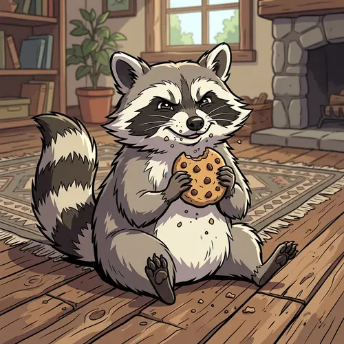 Playful Raccoon Eating Chocolate Chip Cookie | Cell Shading Style