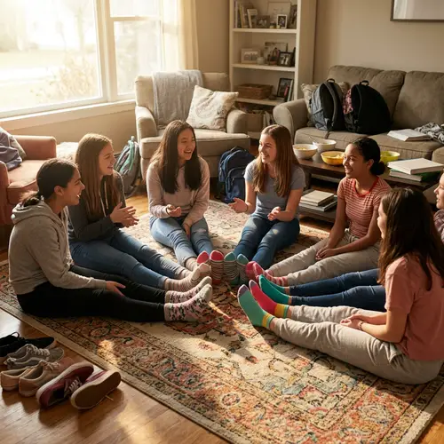 Teenage Girls Hangout: Casual Conversations and Shared Laughter