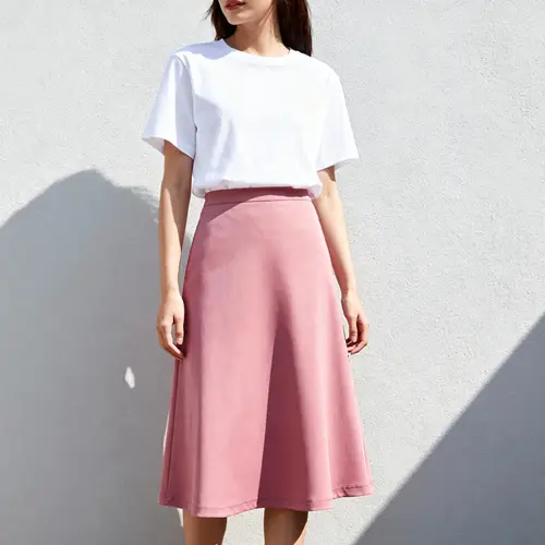 Woman in T-shirt and Pink Skirt Fashion