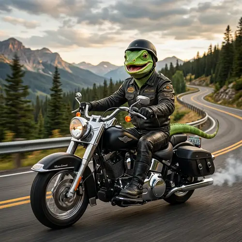 Green Lizard Motorcycle Rider | Unique Animal Biker