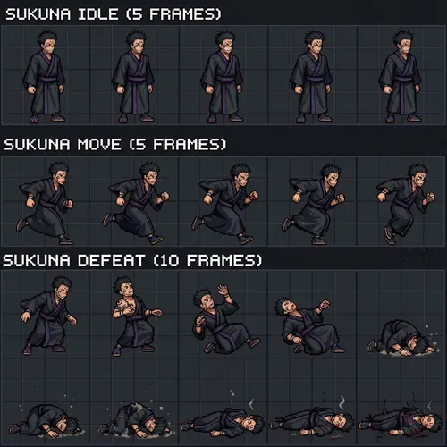 Sukuna Game Sprite Sheet - Idle & Move Animations