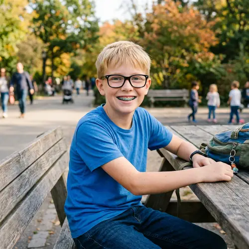 Blonde Boy with Glasses and Teal Braces - 12 Years Old