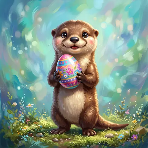 Adorable Cartoon Otter Painting in Vibrant Colors