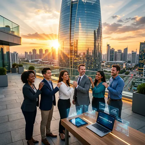 Collaboration and Innovation in Business | Diverse Professionals Embracing the Future
