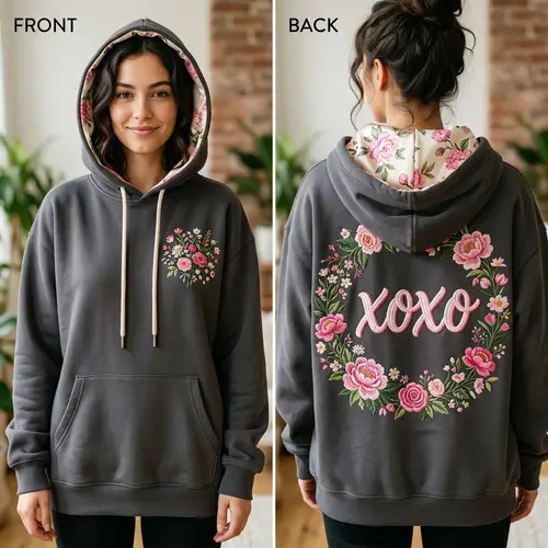 Trendy Floral Hoodie with Silk Fabric - XOXO Design