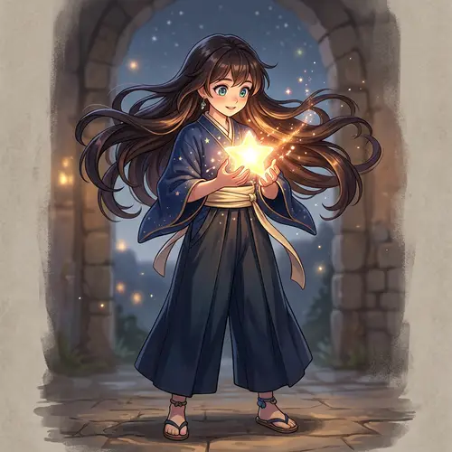 Anime-Style Female with Glowing Star | Enchanting Scene