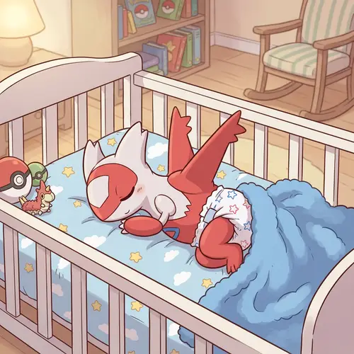 Legendary Newborn Latias Pokemon: One-Month-Old Sleeping Baby in Crib
