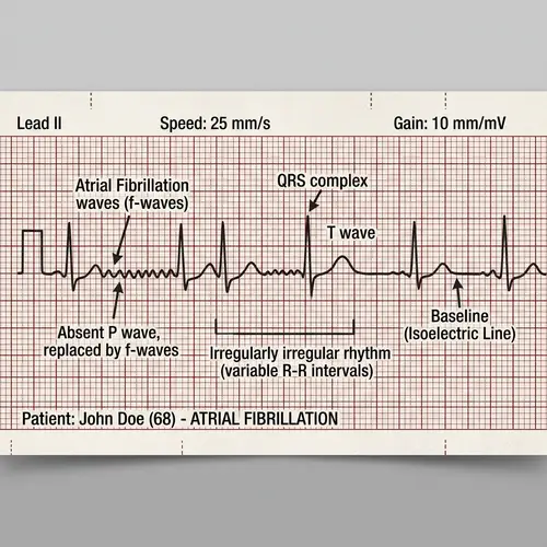 Illustration of Medical Electrocardiogram with Atrial Fibrillation