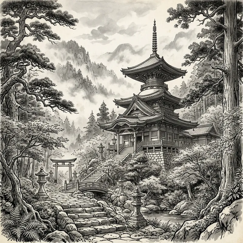 Mystic Japanese Temple in Nature Mystic Japanese Temple in Nature